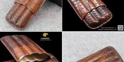 Phụ kiện xì gà cao cấp: Bao da Cohiba 3 điếu màu nâu