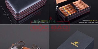 Set hộp đựng cigar 4 điếu , dao cắt cigar, bật lửa Cohiba