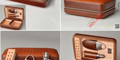 Set hộp giữ ẩm cigar 4 điếu kèm dao cắt cigar và bật lửa hút cigar