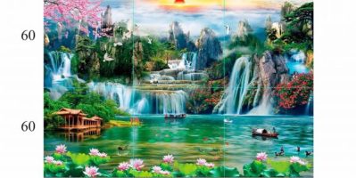 Gạch 3D Sơn Thủy thực tế đẹp, Tranh gạch 3d sơn thủy hữu tình
