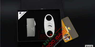 Bộ phụ kiện xì gà Cohiba 2 món: dao cắt, bật lửa khò xì gà 2 tia T01
