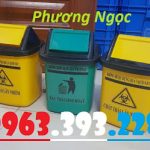 Thùng rác y tế nắp lật 5 lít, xô y tế 5L nắp lật, thùng rác nắp bập bênh trên xe tiêm