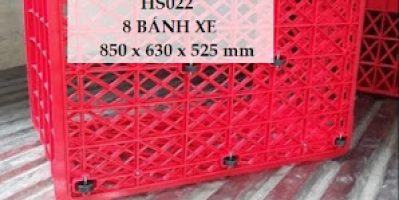 Sóng nhựa rỗng HS022, sọt nhựa rỗng HS022, sọt nhựa có 8 bánh xe HS022