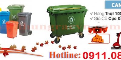 Thùng rác 240 lít màu cam, thùng rác 240 lít giá rẻ, thùng rác 2 bánh xe nắp kín- lh 0911082000