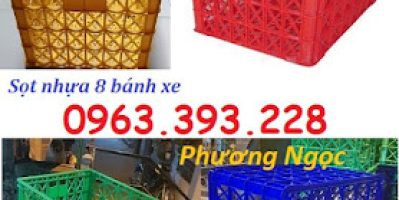 Sọt nhựa công nghiệp 8 bánh xe, sóng nhựa HS022, sọt nhựa rỗng đựng hàng