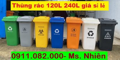 Chuyên bán thùng rác giá rẻ tại sóc trăng- thùng rác 120L 240L nắp kín 2 bánh xe- lh 0911082000
