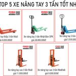 Top 5 xe nâng tay 3 tấn chính hãng tốt nhất thị trường