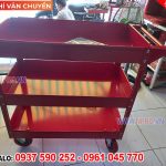 Xe đẩy dụng cụ, xe đựng đồ nghề 3 ngăn màu đỏ và màu xám đen