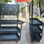 Xe đẩy treo dụng cụ, kệ đựng đồ nghề 3 ngăn giá treo( Xám đen – Đỏ)