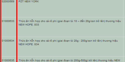 Đăng ký thông tin thức ăn thủy sản sản xuất trong nước