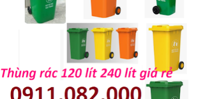 Thùng rác 120 lít, 240 lít màu xanh, cam, vàng giá rẻ tại đồng tháp-thùng đựng rác- lh 0911082000