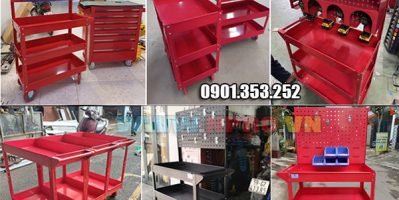 Kệ đựng dụng cụ 3 tầng bằng thép có bánh xe