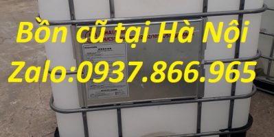 Giá bồn cũ 1000l tại Long Biên, bồn có khung thép bao quanh, tank nhựa