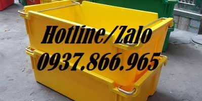 Thùng có quai sắt đựng thành phẩm trong nhà máy, khay cơ khi, khay nhựa công nghiệp